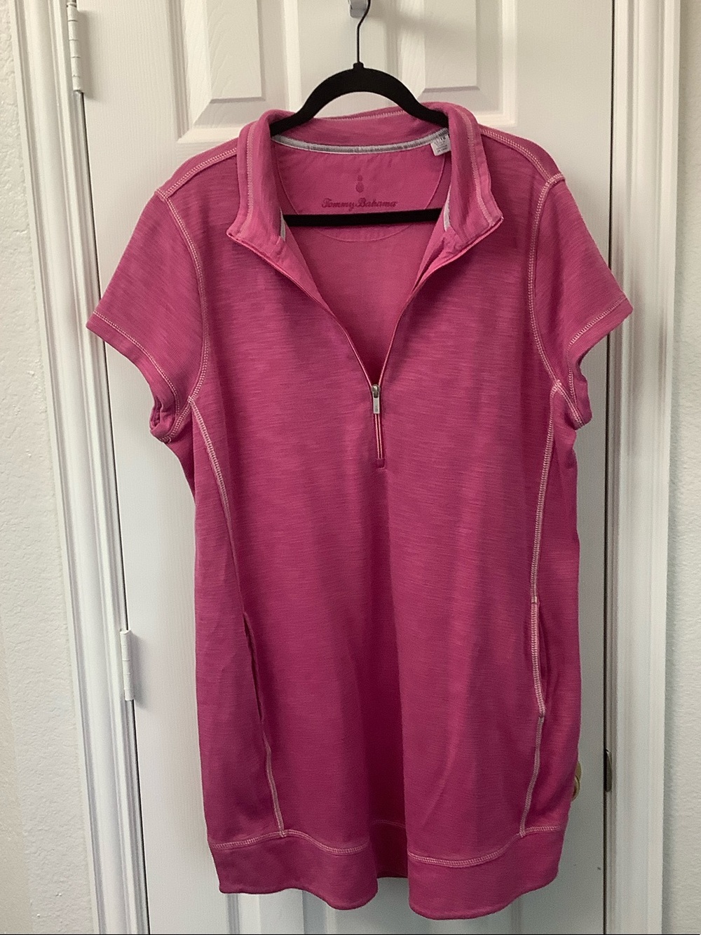 Tommy Bahama Pink Short-Sleeve Half-Zip Tunic